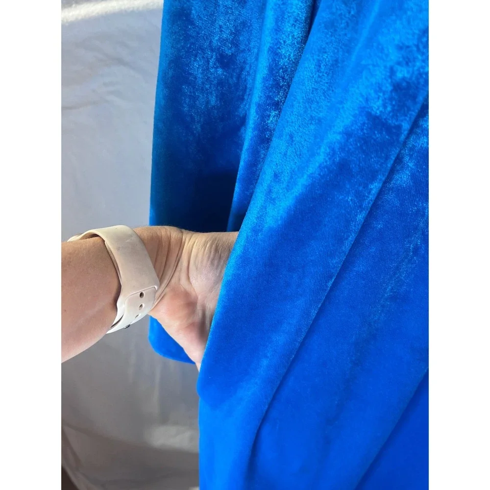 Vintage Framghas Turquoise Blue Velour Smocked Kaftan Robe Zip Front Long Dress